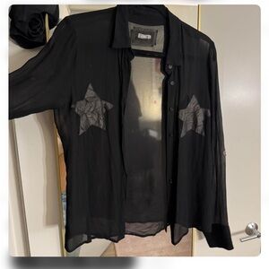 Reformation Black Sheer Star Blouse